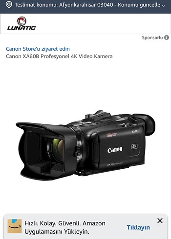 Canon XA60B Profesyonel 4K Video Kamera Siyah