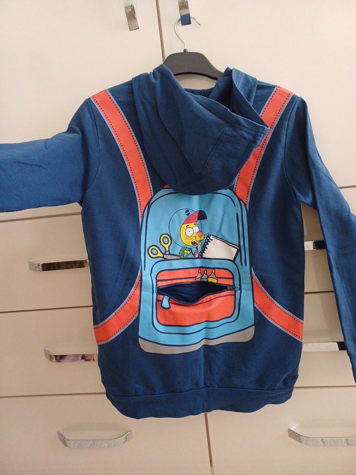 Erkek Çocuk Fermuarlı Mavi Sweatshirt - Görsel 4