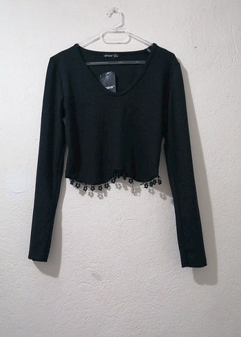 Siyah Dantelli Mini Bluz
