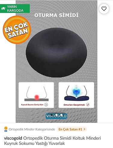 ortopedik oturma simidi koltuk minderi kuyruk sokumu yastığı yuv