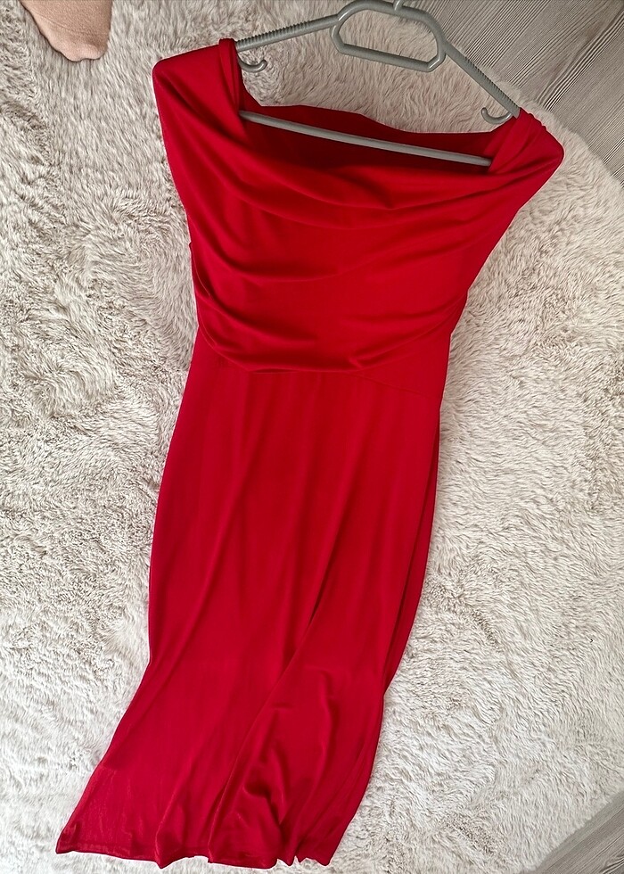 Rahat kumaş kırmızı elbise - Görsel 3