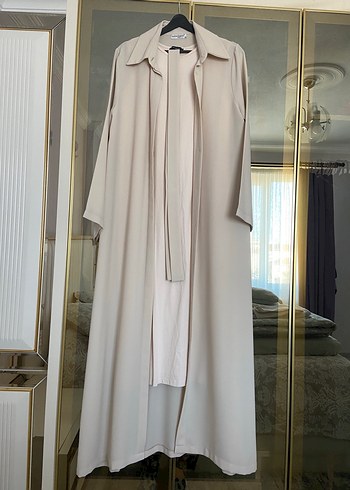 Bej Uzun Kollu Kadın Modern Klasik Abaya Ferace