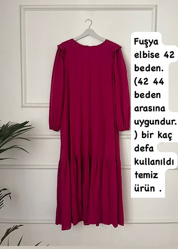Fuşya Uzun Elbise, Fırfırlı, Salaş