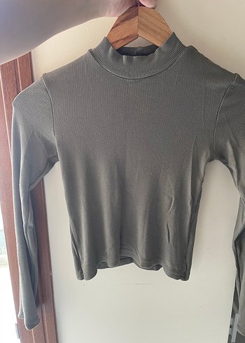 xs Beden Koyu yeşil Yüksek Yakalı Kadın Crop Top