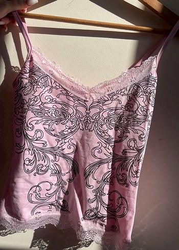 xs Beden pembe Renk Dantel Detaylı Pembe Bohem Mini Atlet