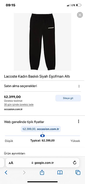 Lacoste yeni sezon siyah esofman alti kadin (guncel fiyat fotogr