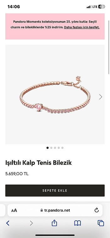 Pandora pembe bileklik