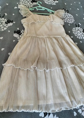 LC Waikiki Kız Çocuk Bej Keten Fırfırlı Elbise