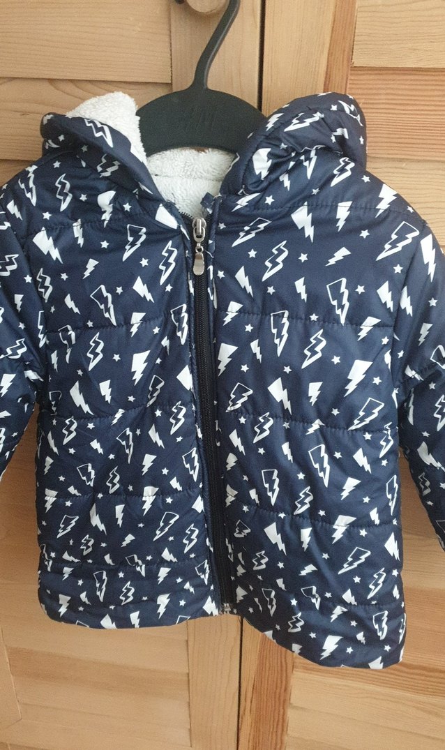 Erkek Çocuk Kapüşonlu Desenli Koyu Mavi Mont - Görsel 2