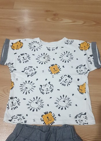 Erkek Bebek Gri Baskılı Kot Şortlu Takım - Görsel 3