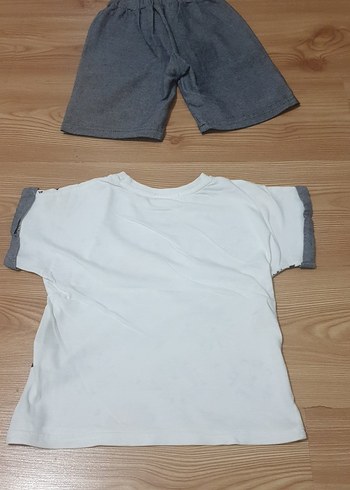 Erkek Bebek Gri Baskılı Kot Şortlu Takım - Görsel 5