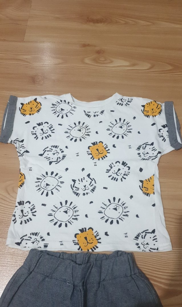 Erkek Bebek Gri Baskılı Kot Şortlu Takım - Görsel 3