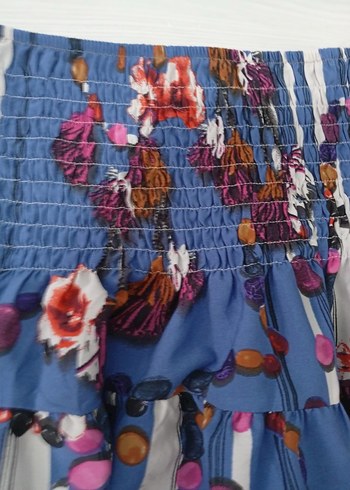 Kadın Mavi Bohem Piliseli Uzun straplez elbise - Görsel 2