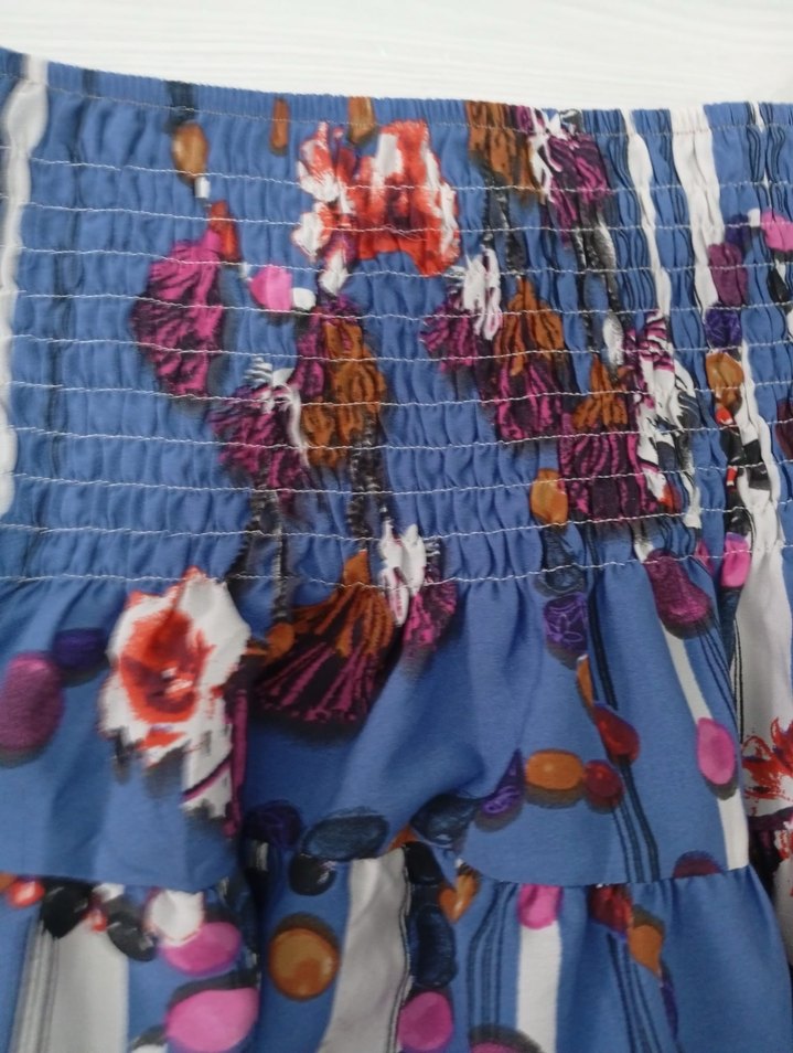 Kadın Mavi Bohem Piliseli Uzun straplez elbise - Görsel 2