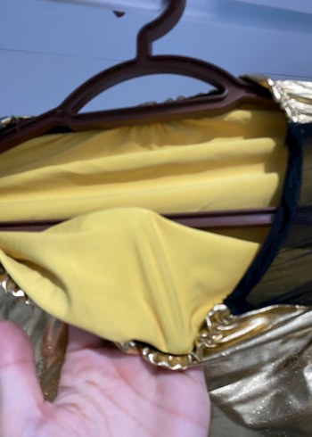 Parlak Altın Renkli Mini etek filelı - Görsel 3