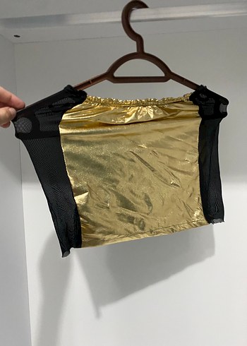 Parlak Altın Renkli Mini etek filelı - Görsel 2