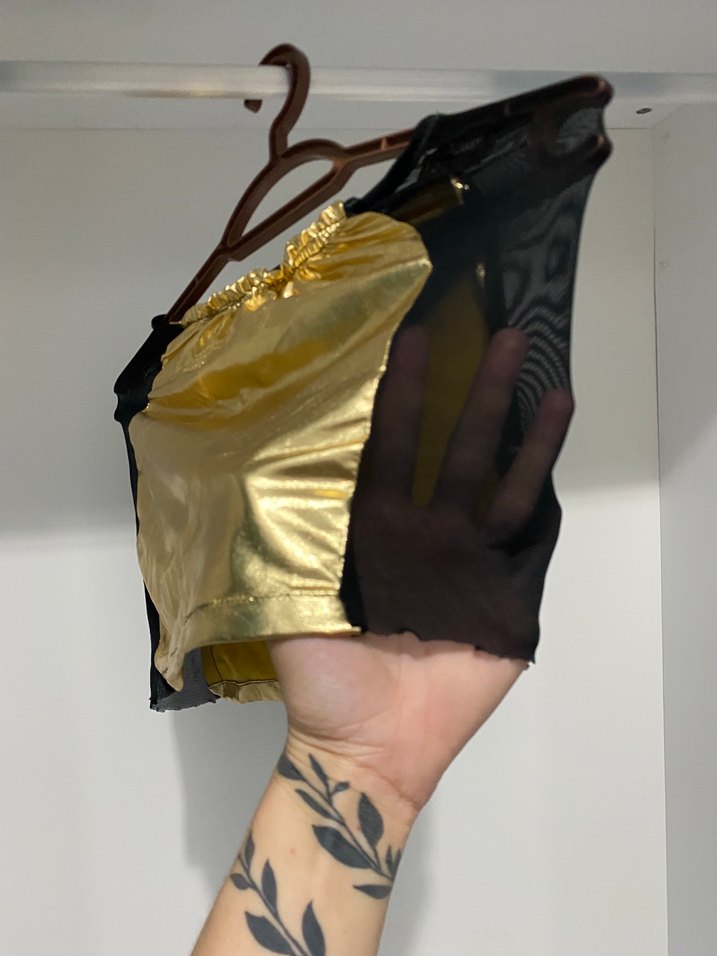 Parlak Altın Renkli Mini etek filelı - Görsel 4