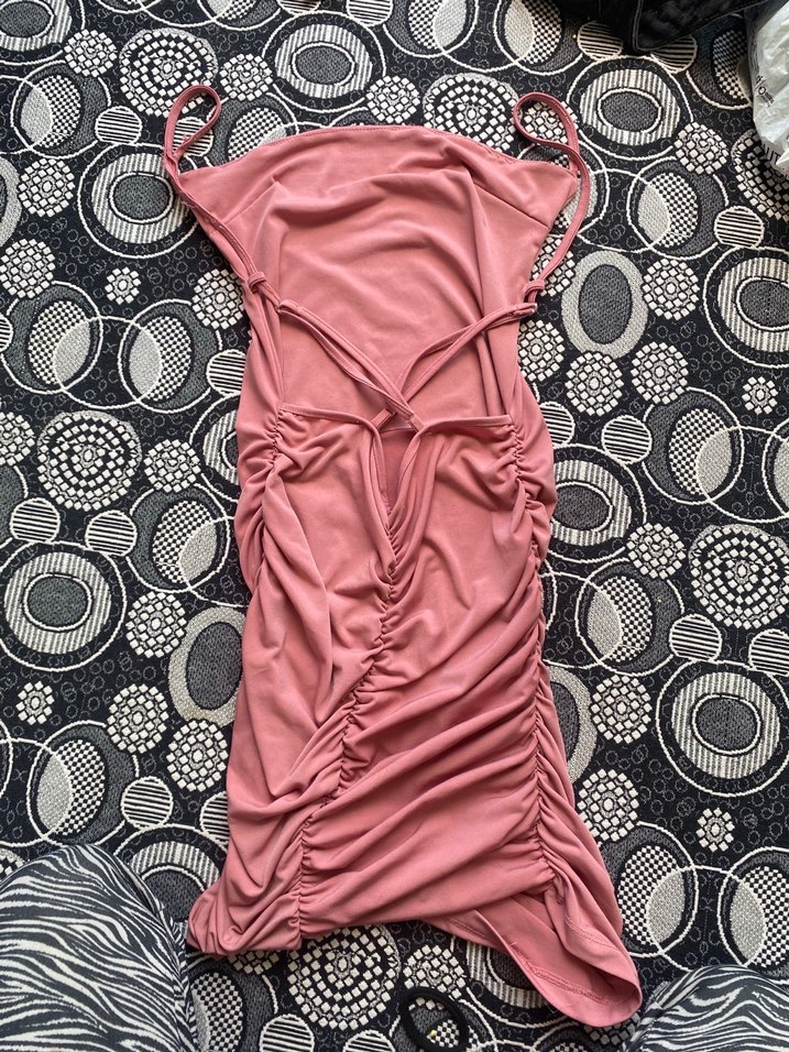 Pudra Pembe dekolte  Abiye Elbise - Görsel 3