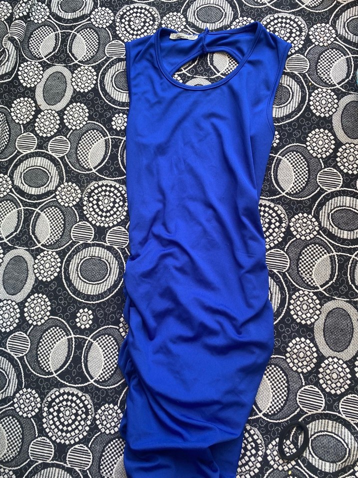 Mavi Baskılı Elastik Mini elbise - Görsel 2