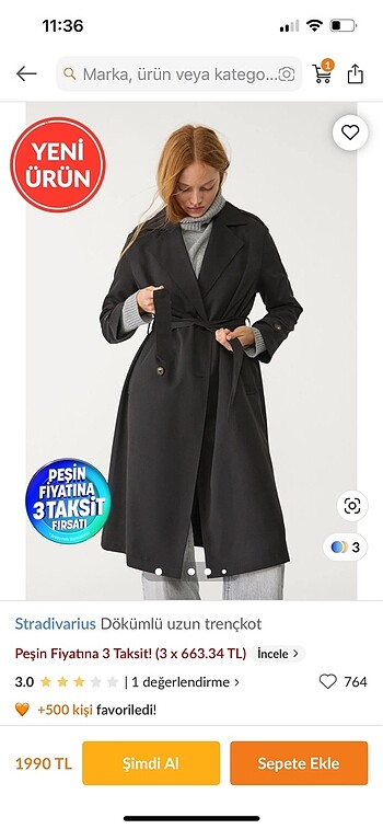 s Beden Stradivarius Dökümlü Uzun Trençkot