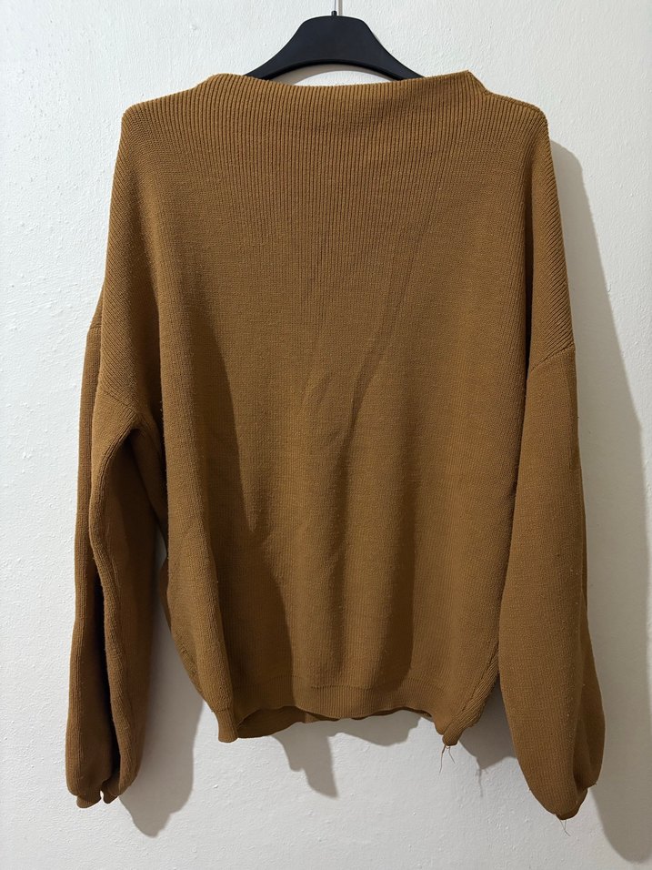 Kadın Kahverengi Örgü Yün Kazak - Görsel 4