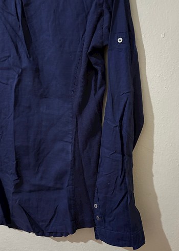 Kadın Lacivert Düğmeli Keten Gömlek - Görsel 4