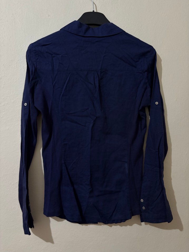 Kadın Lacivert Düğmeli Keten Gömlek - Görsel 3