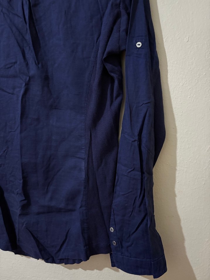 Kadın Lacivert Düğmeli Keten Gömlek - Görsel 4