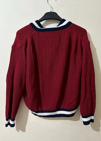 Bordo V Yaka Triko Kadın Kazak - Görsel 3