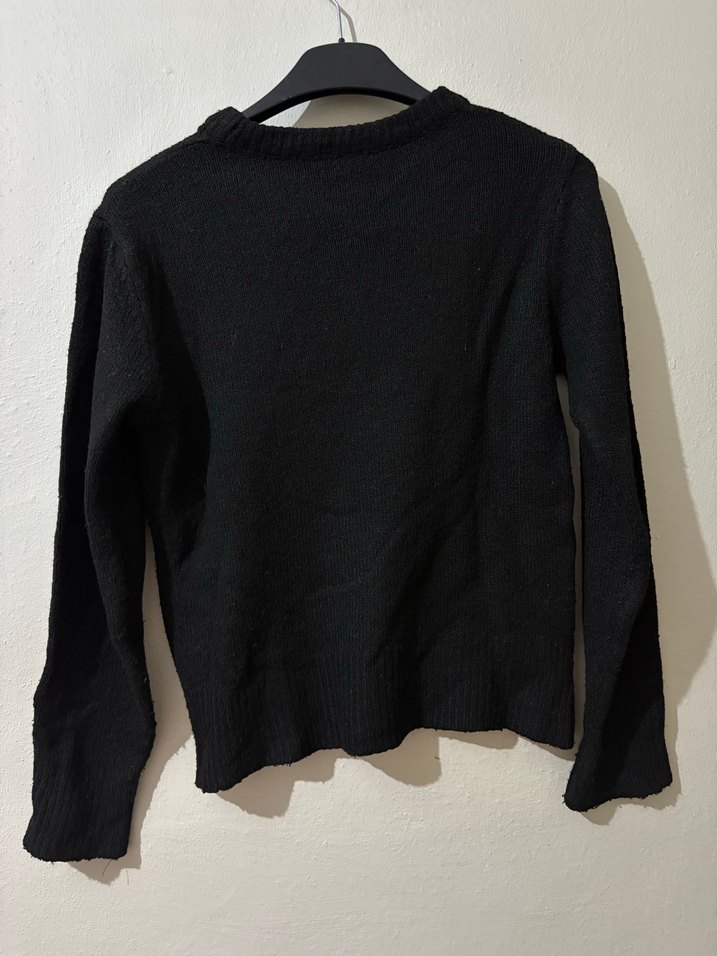 Siyah İnce Triko Uzun Kollu Kadın Kazak - Görsel 2