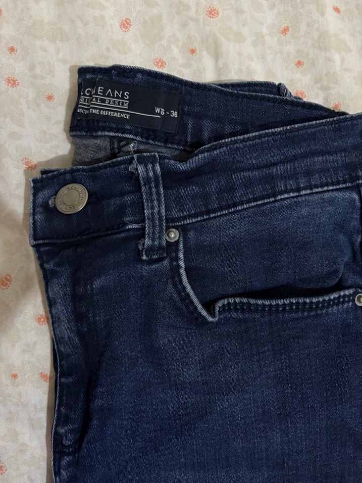 Kadın Lacivert Midi Boy Bol Kesim Kot Pantolon - Görsel 5