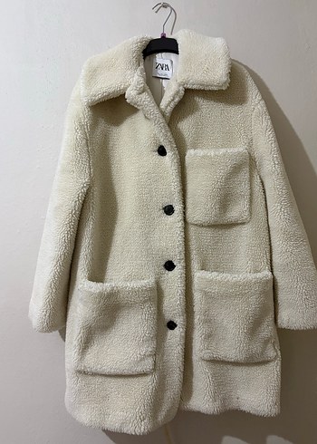 Kadın Beyaz Midi Peluş Kaban - Görsel 2