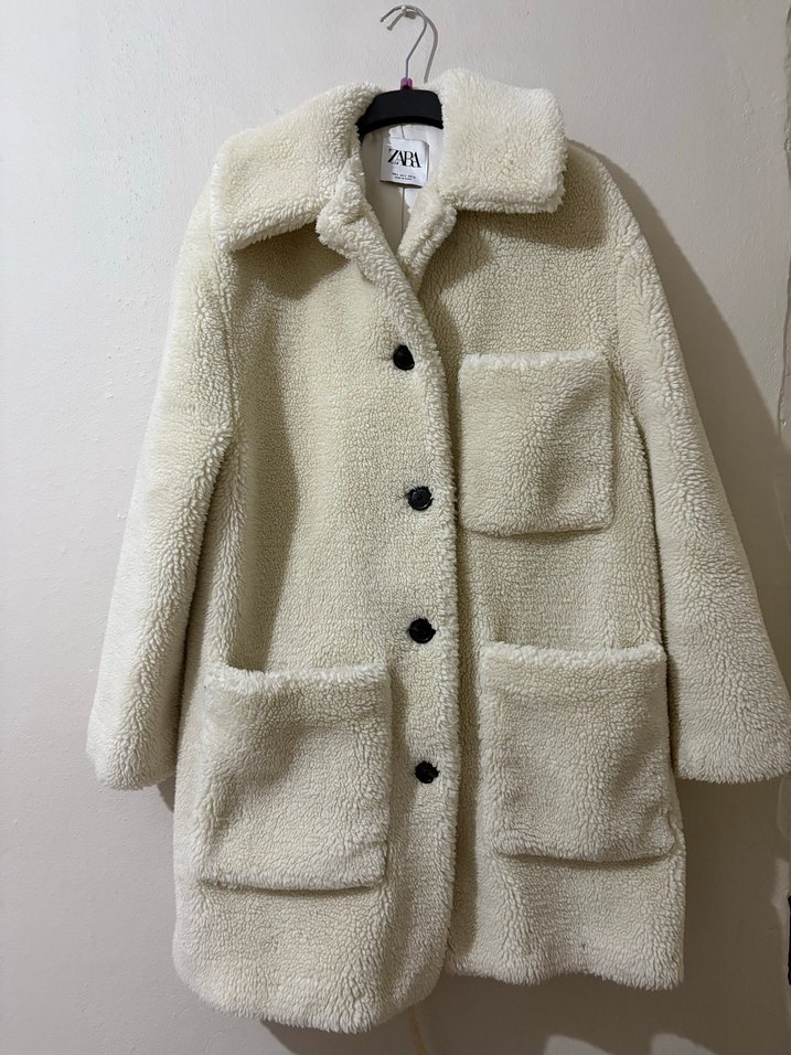 Kadın Beyaz Midi Peluş Kaban - Görsel 2