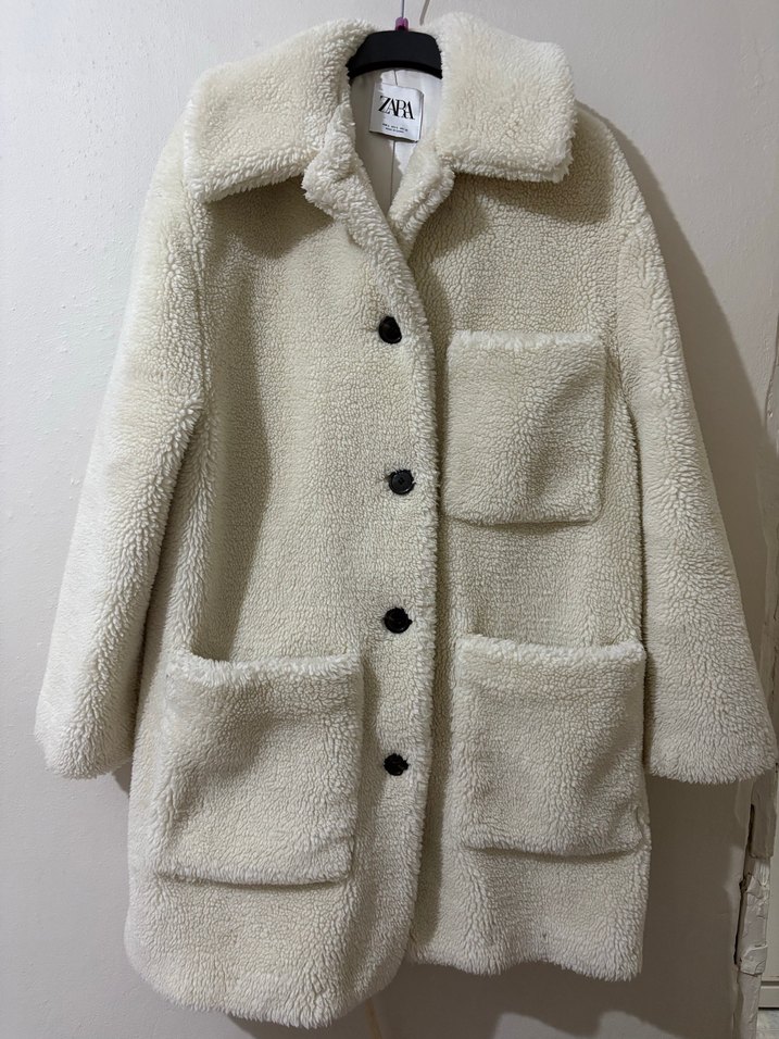 Kadın Beyaz Midi Peluş Kaban - Görsel 4