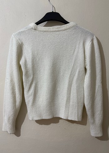 Beyaz Kadın Örgü Basic Kazak - Görsel 3