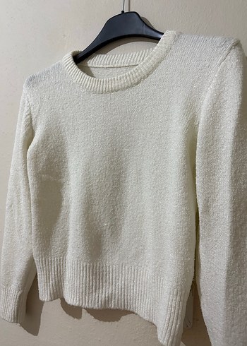 Beyaz Kadın Örgü Basic Kazak - Görsel 2