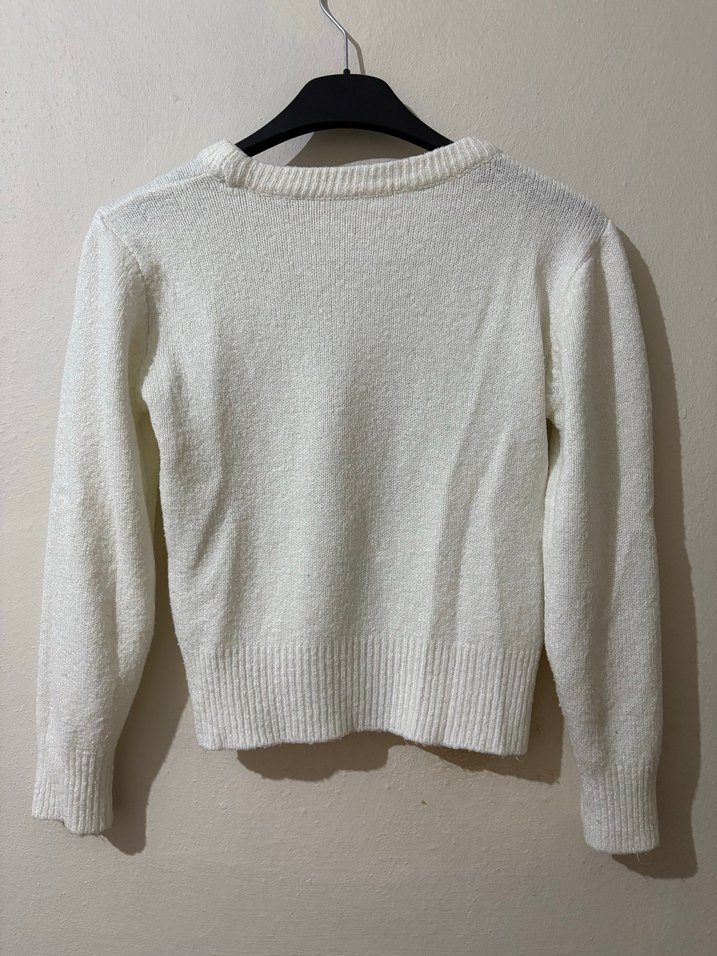 Beyaz Kadın Örgü Basic Kazak - Görsel 3