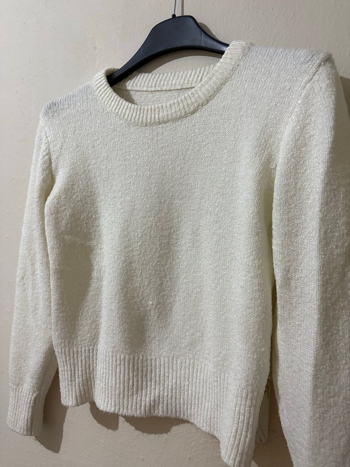 Beyaz Kadın Örgü Basic Kazak - Görsel 2