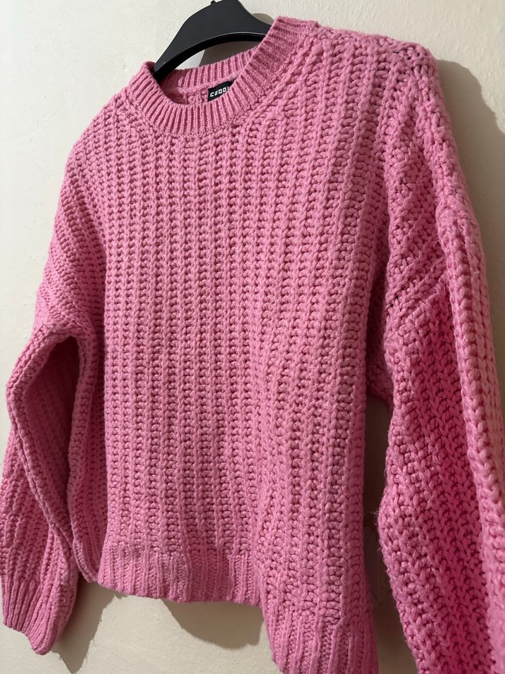 Pembe Örgü Kadın Kazak - Görsel 4