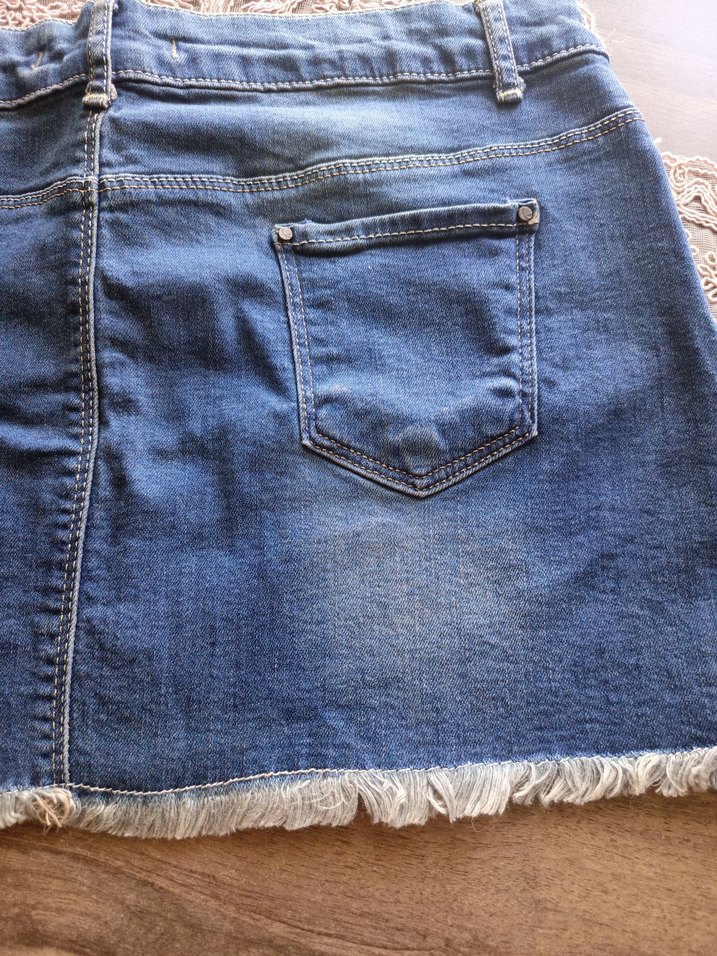 Mavi kot Mini Etek - Görsel 5