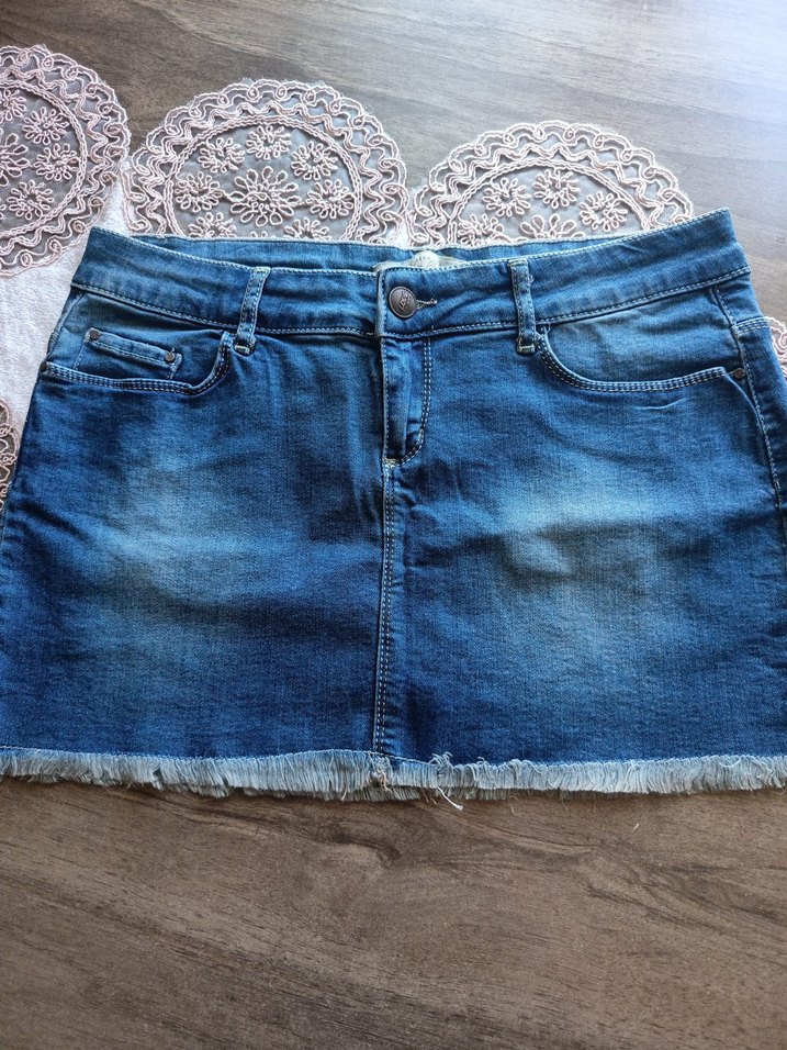 Mavi Mini Kot Etek - Görsel 4