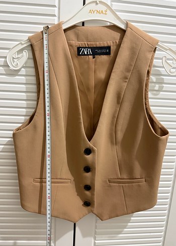Zara Kahve Düğmeli V Yaka Kolsuz Kadın Yelek