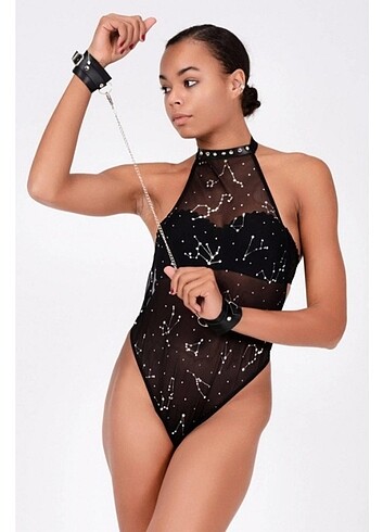 Diğer Baskılı Tül Ve Deri Bileklik Şık Babydoll 51190
