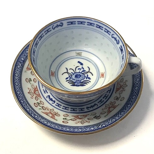 Eski Çin damgalı pirinçli vintage kahve fincanı