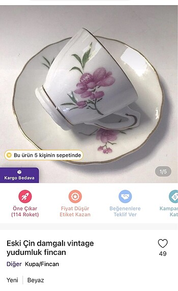 Yudumluk vintage üç adet fincan
