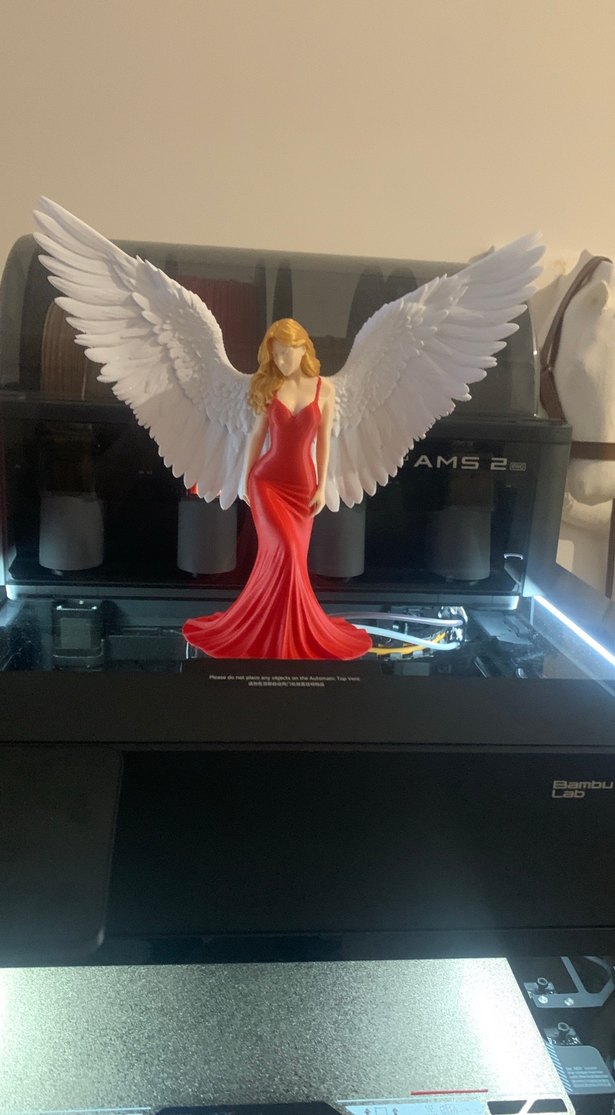 Kırmızı Elbiseli Kanatlı Melek Figürü - Görsel 2