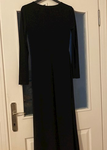 Uzun Kollu Siyah Drapeli Gotik Elbise - Görsel 4