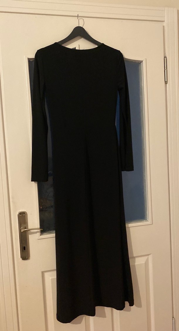 Uzun Kollu Siyah Drapeli Gotik Elbise - Görsel 4