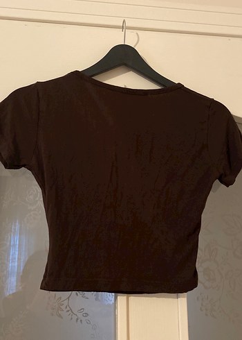 Drapeli V Yaka Kahverengi Kadın Bluz - Görsel 2