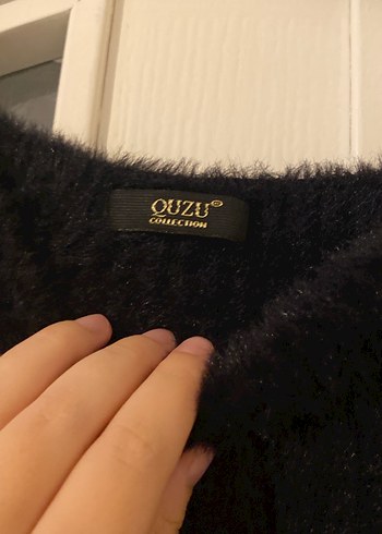 Kürk Detaylı Siyah Kısa Kollu Kadın Crop Kazak - Görsel 2